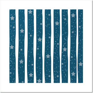 Blue Vintage stripes with light blue stars Posters and Art